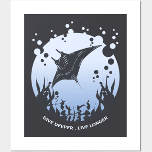 Dive Deeper Live Longer | Scuba Diving | Diver | Fun Gift Posters and Art